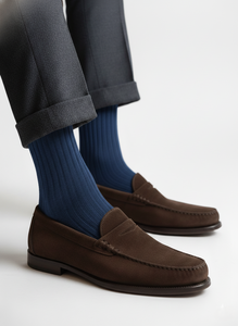 CALZE LUNGHE A COSTINA IN CALDO COTONE BLUETTE