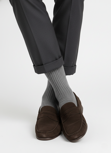 CALZE LUNGHE A COSTINA IN CALDO COTONE GRIGIO