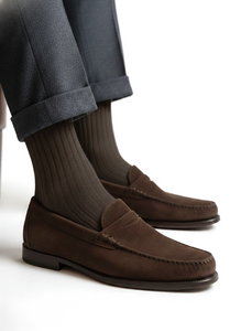 CALZE LUNGHE A COSTINA IN CALDO COTONE MARRONE