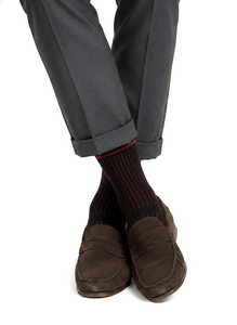 CALZE LUNGHE A COSTINA LARGA CALDO COTONE BLU/BORDEAUX