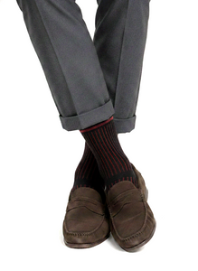 CALZE LUNGHE A COSTINA IN CALDO COTONE MARRONE E ARANCIO