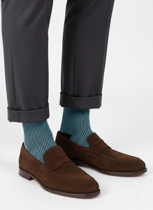 CALZE LUNGHE CALDO COTONE A RIGHE CELESTE/MARRONE