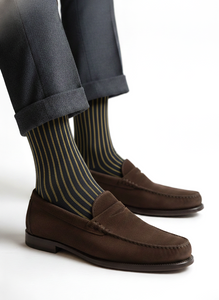 CALZE LUNGHE CALDO COTONE A RIGHE GIALLO/BLU