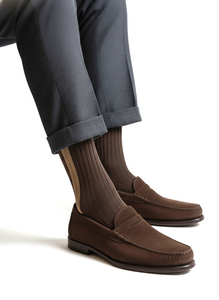 CALZA LUNGHE CALDO COTONE BICOLORE MARRONE/CAMMELLO