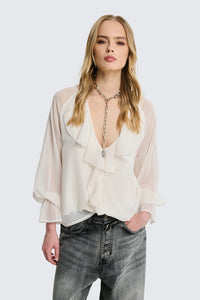 BLUSA CON VOLANT BL25WP1006BIANCO TWO WAY