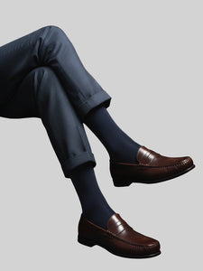 CALZE LUNGHE LISCE IN CALDO COTONE E CASHMERE BLU