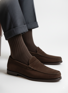 CALZE LUNGHE A COSTINA CALDO COTONE E CASHMERE MARRONE