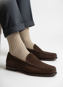 CALZE LUNGHE A COSTINA IN CALDO COTONE E CASHMERE TORTORA