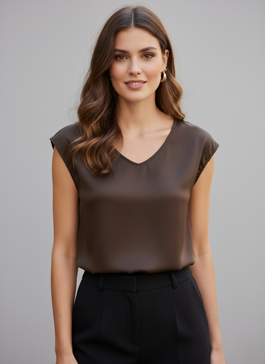 TOP SCOLLO A V IN DOPPIO SATIN