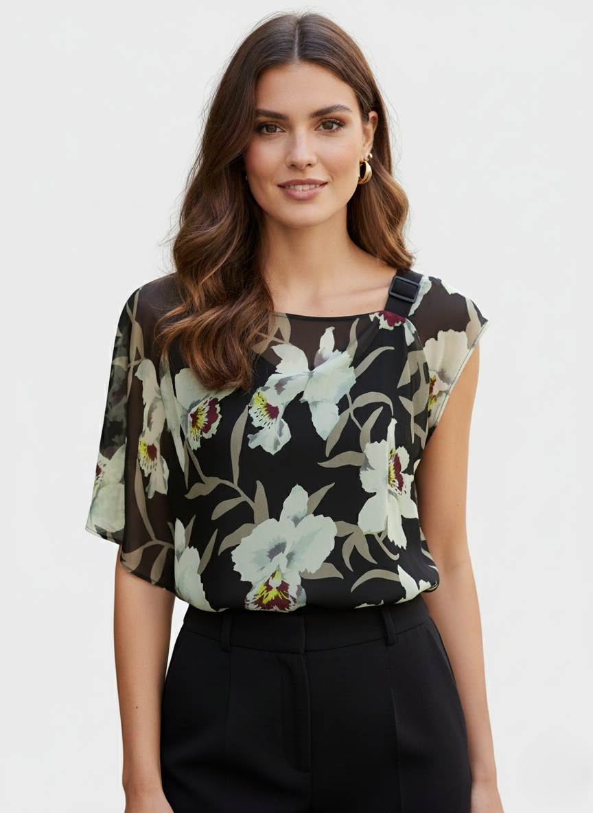 CAFTANO STAMPATO CON FONDO ASIMMETRICO