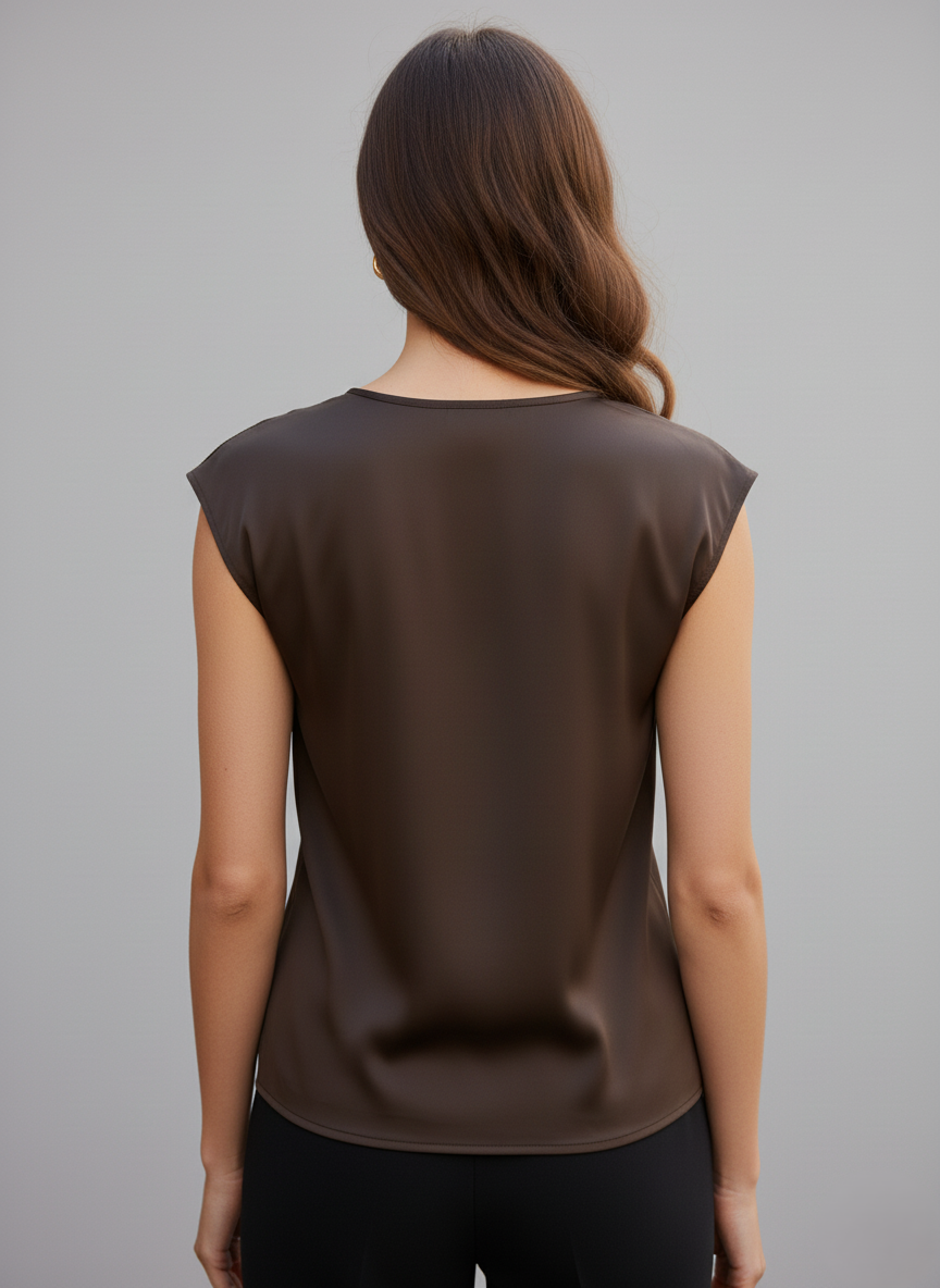 TOP SCOLLO A V IN DOPPIO SATIN