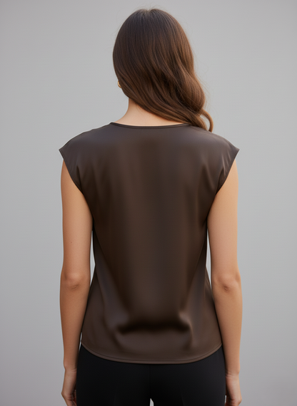 TOP SCOLLO A V IN DOPPIO SATIN