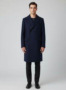 Cappotto Doppiopetto in Misto Lana Blu